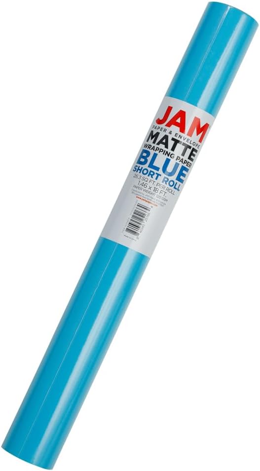 JAM Paper Gift Wrap - Matte Wrapping Paper - 26.3 Sq Ft (17 in x 18 Ft) - Matte Bright Blue/Peacock Blue - Roll Sold Individually