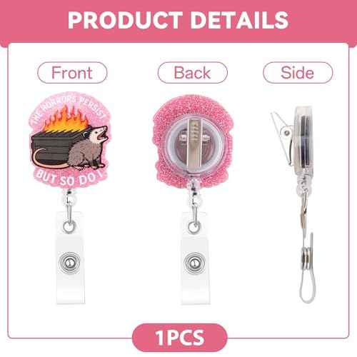 Funny Nurse Badge Reel, Possum Dumpster Fire Badge Holder with Retractable Clip, Cute Gifts for Nursing Student RN LPN CNA MA Medical Worker Teacher Doctor