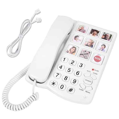 Big Button Phone for Seniors, 9 Big Photo Buttons & One-Click Dialing, Loud Bell, Easy to Program, Landline Phones for Seniors, for People with Visual, Hearing & Memory Impairments