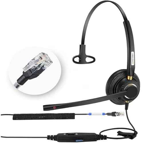 Arama Yealink Phone Headset with Mute Switch, RJ9 Office Telephone Headsets with Mic Noise Cancelling Compatible with Yealink VoIP Phone T21P T42S T46S T48S T27G T53W T54W Grandstream Snom (A800Y2)