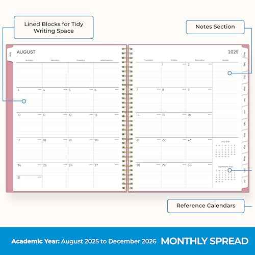 Blue Sky 17 Month 2025-2026 Weekly and Monthly Academic Year Planner Calendar, August 2025 - December 2026, 8.5" x 11", Flexible Cover, Wirebound, Laminated Tabs, Dusty Rose