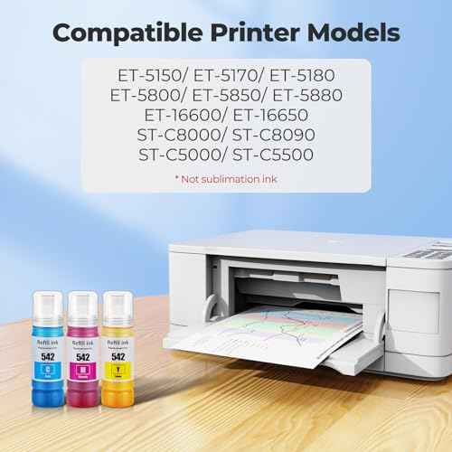 542 Ink Refill Bottles Color Combo Pack ET-5850 ET-5150 ET-5170 ET-16650 Replacement for 542 Ink Refill Bottles Work with ET-5150 ET-5170 ET-5180 ET-5800 ET-5850 ET-5880 ET-16600 ET-16650