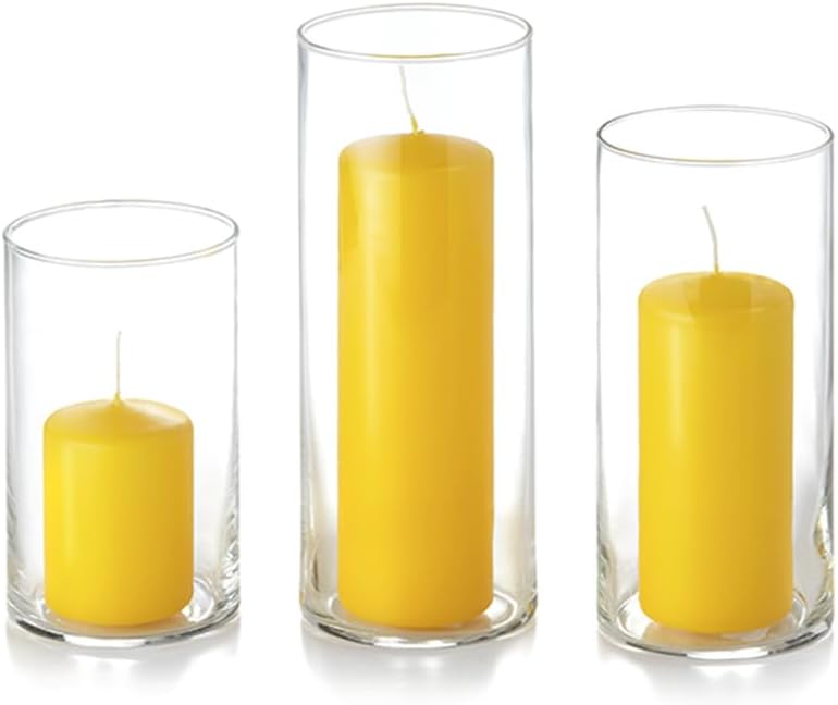yummi Set of 12 Slim Pillars and Cylinder Vases - Bright Yellow