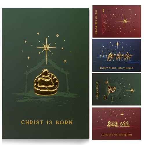 ZICOTO Beautiful Christmas Cards Set of 20 with Religious Designs - Incl. Bulk Envelopes, Matching Stickers And Storage Box - Perfect to Send Warm Holiday Wishes to Friends and Family