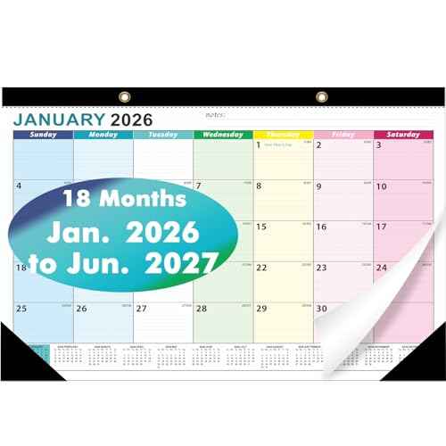ZTX Desk Calendar 2026-2027 Calendar Wall Calendars 2026-2027-18 Month Planner Big 17"x12" Jan.2026-Jun.2027 Clear Plastic Cover for Home Office School Colorful
