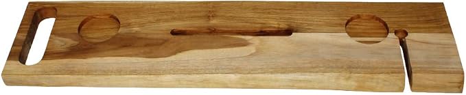 EcoDecors Eleganto 36" Live Edge Solid Teak Bath Caddy Tray with Handle, Book & Tablet Holder, Wine Glass Holders, Luxury Bathtub Tray