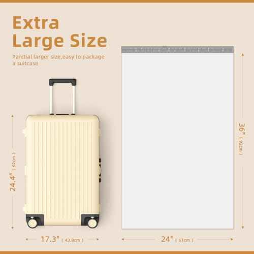 Fuxury Extra Large Poly Mailers 24x36" 25 Pcs,XXL Shipping Bags Bulk for Clothing,Strong Adhesive Packaging Shipping Envelopes,Big Plastic Postal Mailing Bag for Storage Business(White)