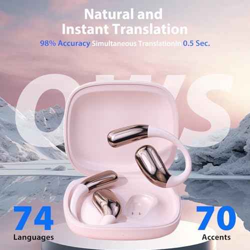 AI Language Translator Earbuds, Translation Earbuds Real Time, 3-in-1 Earbud Translator 144 Languages & Accents, Translation Headphones Fit iOS & Android for Travel Business Learning (A38 Pink)