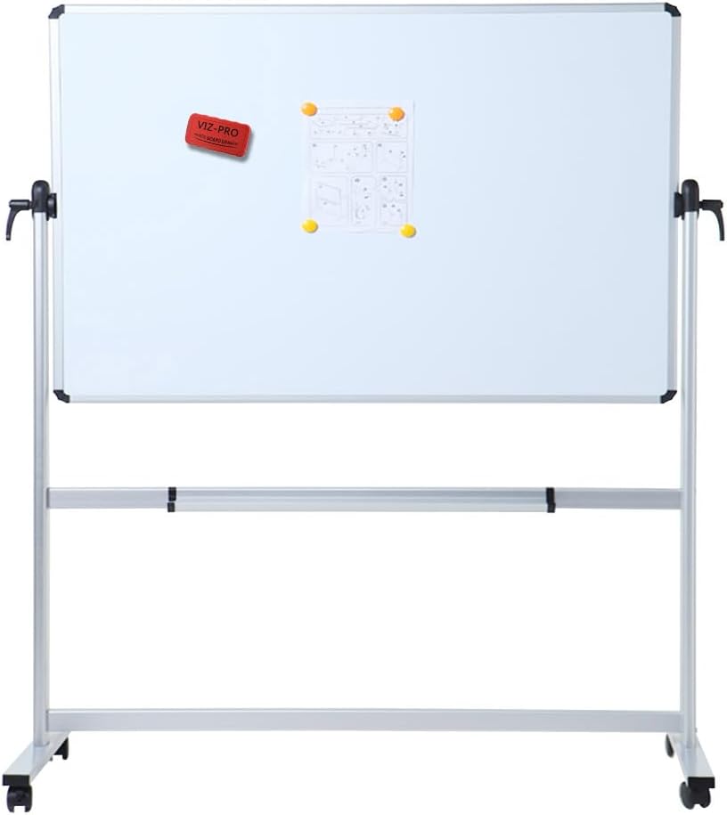 VIZ-PRO Double-Sided Magnetic Whiteboard - 72 x 48 Inches Rolling Dry Erase Easel with Aluminum Frame