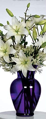 Floral Supply Online 10 5/8" Spring Garden Vase and Flower Guide Booklet- Decorative Glass Flower Vase for Floral Arrangements, Weddings, Home Decor or Office. (Purple)