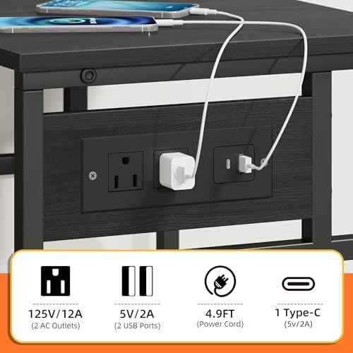 YAOHUOO 3 Tier Large Printer Stand with Power Outlet/Adjustable Storage Shelf, Rolling Cart with Wheels, Printer Table for Home Office 3D Printer/Heat Press/Laster, 22"¡¿15" Black