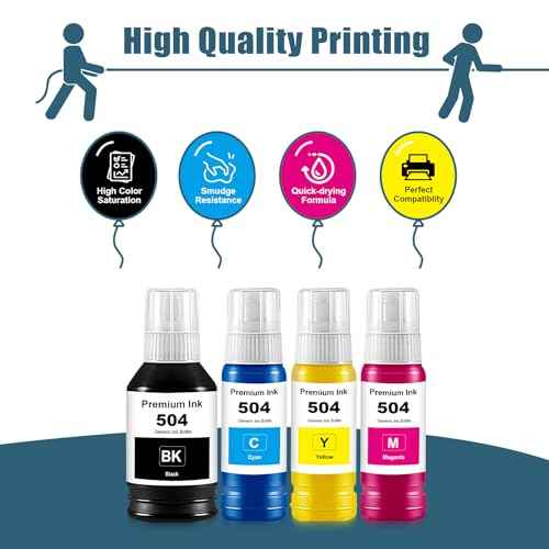 Compatible T504 Ink Refill Bottle Combo Pack Replacement for 504 Ink Refill Bottle for L4150 L4160 L6171 Printers (4-Pack, Black Cyan Magenta Yellow)