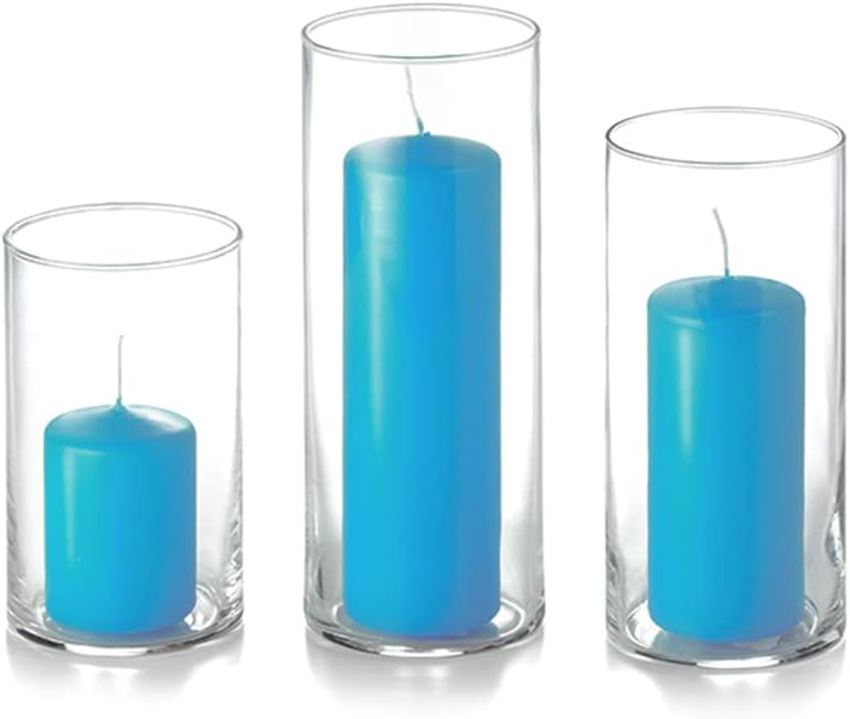 yummi Set of 36 Slim Pillars and Cylinder Vases - Caribbean Blue