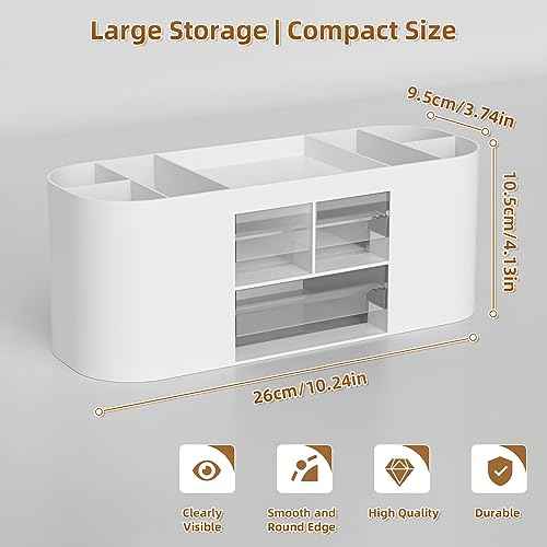 Marbrasse Desk Organizer Pen Holder for Desk with 3 Drawers, Multi-Functional Pencil Holder, Desk Organizers and Accessories with 7 Compartments for Home, School, Classroom(White)