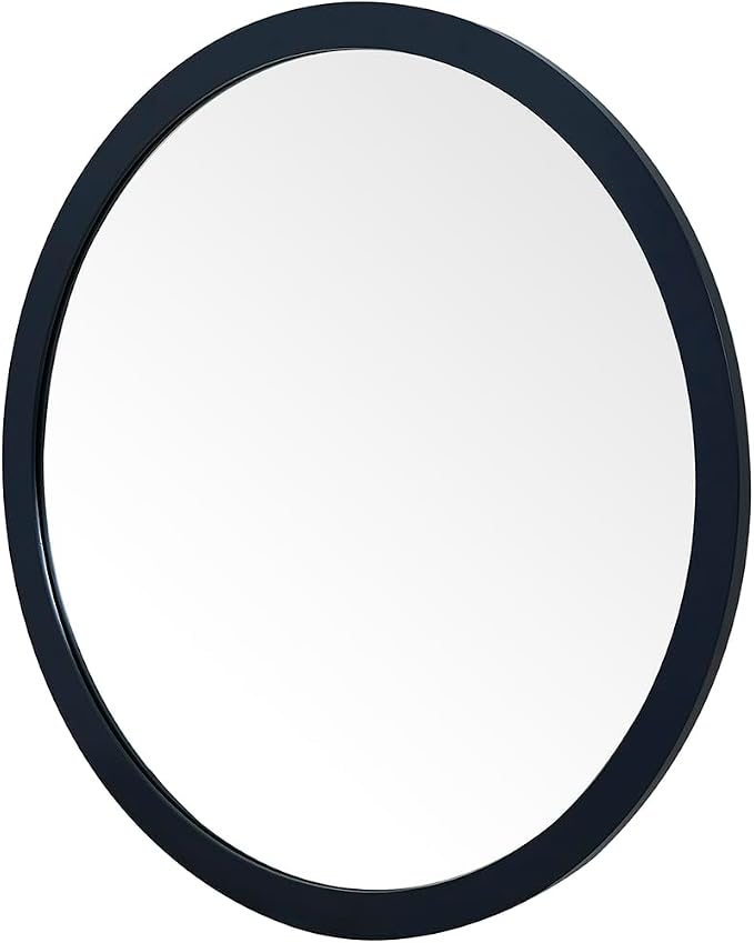 ARIEL Round Wooden Mirror 24" in Midnight Blue, Wood Circle Wall Mirror for Bathroom, Vanity, Entryway & Living Room Decor, Farmhouse Style