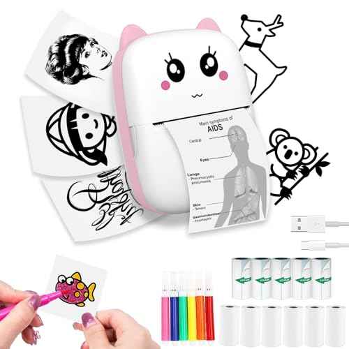 Mini Sticker Printer with 10 Rolls Paper, Thermal Printer Portable Sticker Maker, Bluetooth Inkless Printers Compatible with iOS & Android, Pocket Impresora Port?til for Notes, Journal, DIY, Kids Gift