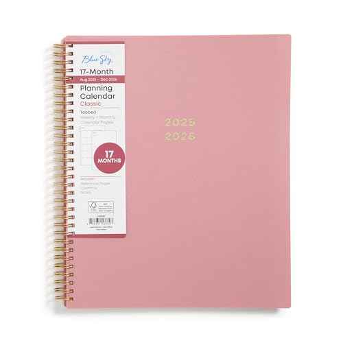 Blue Sky 17 Month 2025-2026 Weekly and Monthly Academic Year Planner Calendar, August 2025 - December 2026, 8.5" x 11", Flexible Cover, Wirebound, Laminated Tabs, Dusty Rose