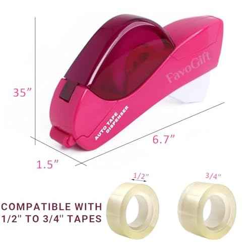 Handheld Packaging Tape Dispenser Gun with Auto Cutter - One-Handed, Safe & Convenient, Fits 1/2''-3/4'' Tape, Includes Kissdeer¢ç Roll, Pink