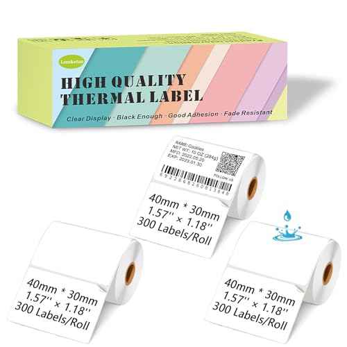 [300 Labels/Roll x 3] 40mm x 30mm Thermal Labels Compatible for Supvan T50M Pro, Phomemo M110, 1.57''x1.18'' Label Maker Tape Refill, Weatherproof & Tear-Resistant Thermal Stickers (White)