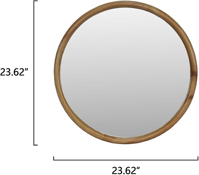 Elountik 35.43 Inch Round Wall Mirror with Natural Wood Frame for Bathroom, Bedroom, Entryway, Mid-Century Modern Decorative Circle Mirror