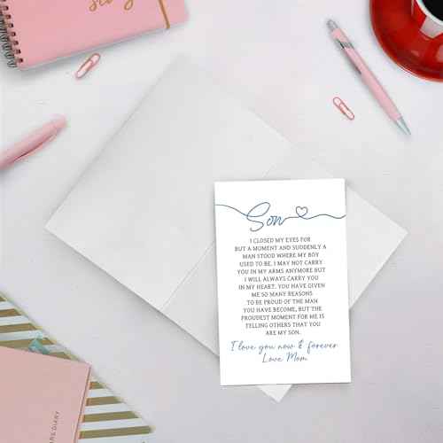 SuperShunhu Heartfelt Poem Birthday Card for Son, Boys Adulthood Card from Mom, Funny Graduation Gifts for Son, I Love You Now & Forever