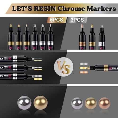 LET'S RESIN 6Pcs Mirror Chrome Markers,3 Sizes Shiny Chrome Paint Pen with Large Barrel, Quick Dry Oil-based Silver & Gold Markers for Metal, Resin,Model Painting,Marking,DIY Art & Jewelry Repair Kit