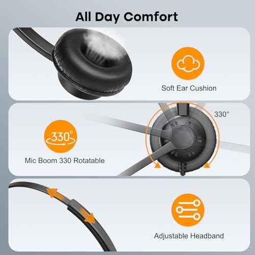 MAIRDI Phone Headset with Microphone Noise Canceling, Telephone Headset for Call Center, Office Headset with RJ9 & 3.5mm Jack for Landline Deskphone Cell Phone PC Laptop, Work for Polycom Avaya