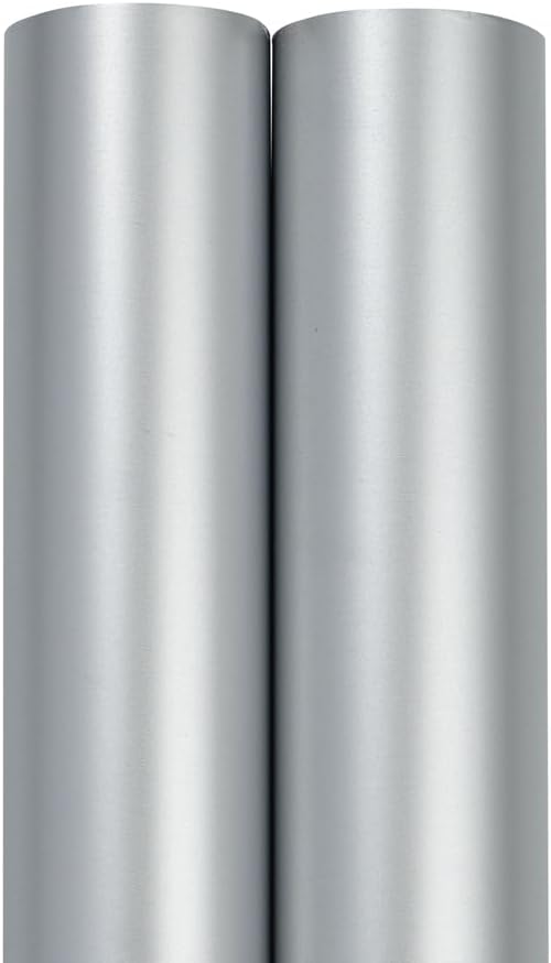 JAM Paper Gift Wrap - Matte Wrapping Paper - 52.6 Sq Ft Total (17 in x 18 Ft Each) - Matte Silver Foil - 2 Rolls/Pack
