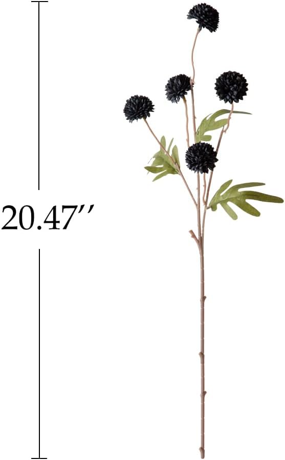 Laelfe Black Kiku Artificial Flower - 5 Pcs Fake Pompon Mums Silk Small Chrysanthemum Faux Ball Fall Flower Stem Decor for Halloween Wedding Filler DIY Bouquet Centerpieces Arrangements Shower(Black)