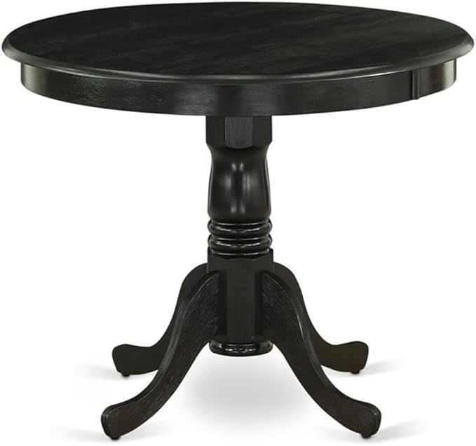 East West Furniture ANT-ABK-TP Antique Dining Room Table - a Round kitchen Table Top with Pedestal Base, 36x36 Inch, Wirebrushed Black