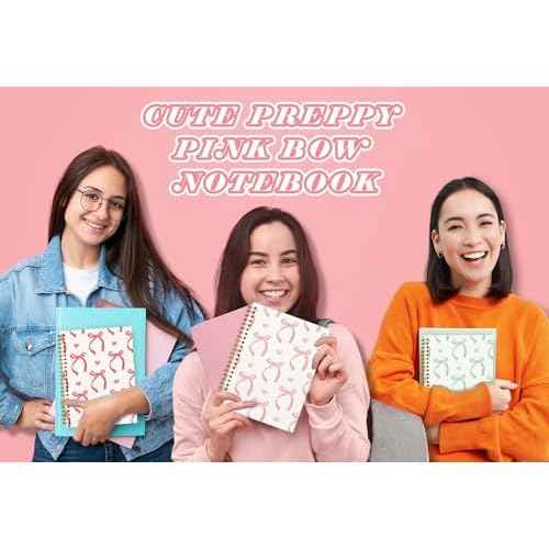 QUICQOD Journal for Teens Girls, Cute Pink Preppy Coquette Notebook Journal Diary School Supplies, Cute Notebooks for Women, Hardcover Pink Spiral Notebook 5.5x8.3 Inch
