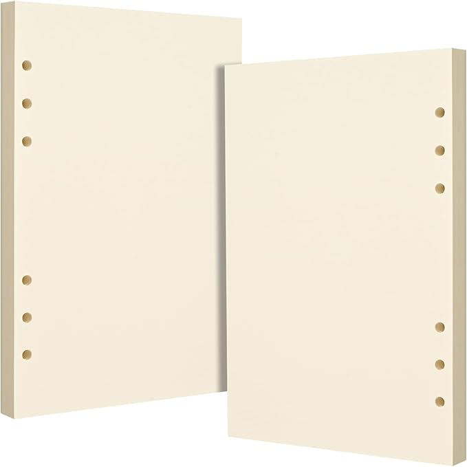 A5 6-Hole Blank Loose-Leaf Paper, Beige – Refill Pages for Standard A5 6-Ring Binder, Journals, Planners – Ideal for Office, Study, Recipes, Travel & Budgeting – Pack of 2 (80 Sheets per Pack)