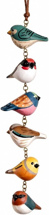 Rustic Hand Painted Bird Ornament Handcrafted Wooden Colorful Birds, Carved Northern Figurine for Hanging Decor Indoor Outdoor, Holiday Festival Gifts, for Home Garden(C)