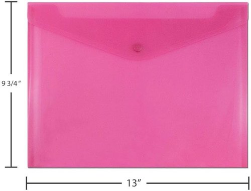 JAM PAPER Plastic Envelopes - Snap Closure for Letter Booklets - 9 3/4 x 13 - Fuchsia Pink - 3 Pack