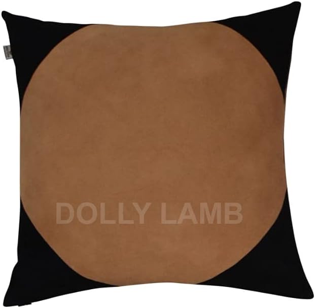 D DOLLY LAMB Lambskin Leather Pillow Cover - Sofa Cushion Case - Decorative Throw Covers for Living Room & Bedroom, 16x16 Inches - Black & Brown(01) Pack of 1