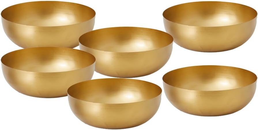 Serene Spaces Living Vintage Gold Decorative Iron Bowl, Table Centerpiece, Fruit Bowl, Floating Candle-Holder, Flower Bowl Vase, Potpourri, Catchall, Dining Table, 12" Diameter & 4" Tall, Set of 6