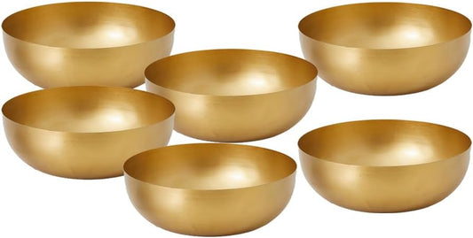 Serene Spaces Living Vintage Gold Decorative Iron Bowl, Table Centerpiece, Fruit Bowl, Floating Candle-Holder, Flower Bowl Vase, Potpourri, Catchall, Dining Table, 12" Diameter & 4" Tall, Set of 6