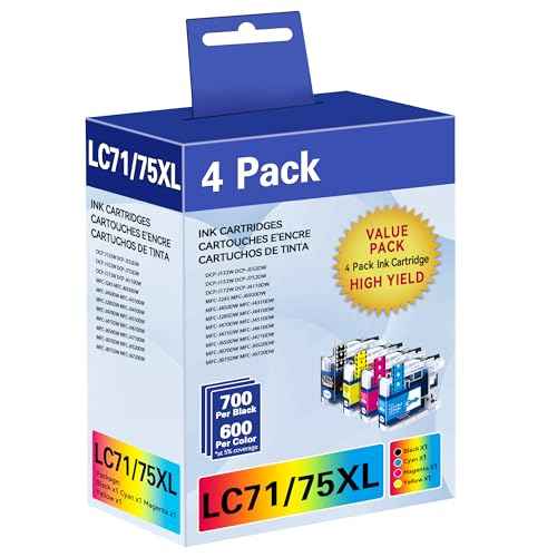 LC71 LC75 LC79 High Yield Compatible Ink Cartridge Replacement for Brother LC75 LC71 LC79 XL Work with MFC-J6510DW MFC-J6710DW MFC-J6910DW MFC-J280W (Black, Cyan, Magenta, Yellow)