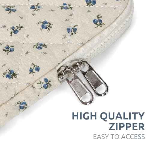Puffy Laptop Sleeve 13-15.6 Inch Cute Quilted Laptop Protective Case Padded Floral Computer Sleeve for MacBook (A-Blue, 13 Inch)