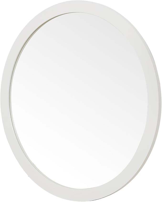ARIEL Round Wooden Mirror 36" in White, Wood Circle Wall Mirror for Bathroom, Vanity, Entryway & Living Room Decor, Farmhouse Style