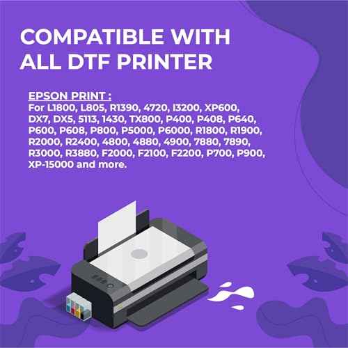 Enlite DTF Ink 100ML Combo Pack, Premium Pigment Ink for PET Film Heat Transfer Printing, Refill for DTF Printer with printhead DX5 DX7 5113 XP600 I3200 4720 TX800, 2W+1B+1C+1M+1Y