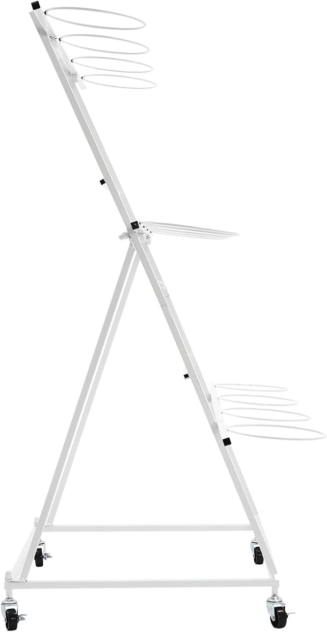 Flower Display Stand with 12 Buckets, 3 Layer Metal Plant Stand Indoor with Wheels, Heavy Duty Moving Flower Cart Flower Rack for Outdoor Patio, Garden, Florist