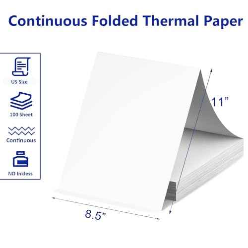 100 Sheets US Letter Size Thermal Paper, 8.5 x 11 Inch Thermal Printer Paper for M08F/A40 Thermal Portable Printer, Continual Feeding Folded Printing Paper