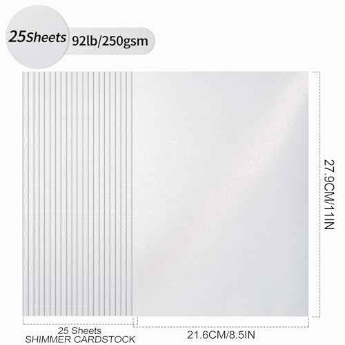 White Shimmer Cardstock Paper, 25 Sheets 250gsm/92Ib Pearlescent Paper for Crafts, Double-sided Shiny Cardstock for DIY Projects Birthday Wedding Decoration UAP18025