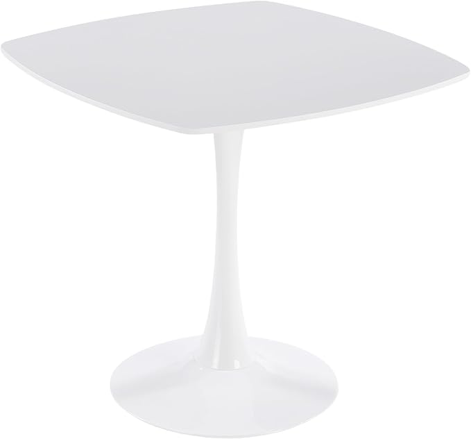 31.5 Inch Square Dining Table for 2 to 4 Person Mid Century Modern Tulip Table with Metal Pedestal Base Thick MDF Top for Apartment Kitchen Bistro Office, White