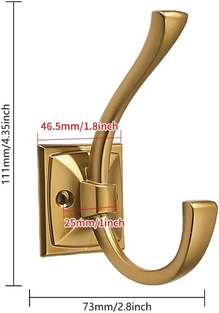 5 Pack Decorative Heavy Duty Towel Hooks for Hanging Robe Double Modern Gold Coat Hooks Wall Mounted with Screws for Key, Towel, Bags, Cup, Hat