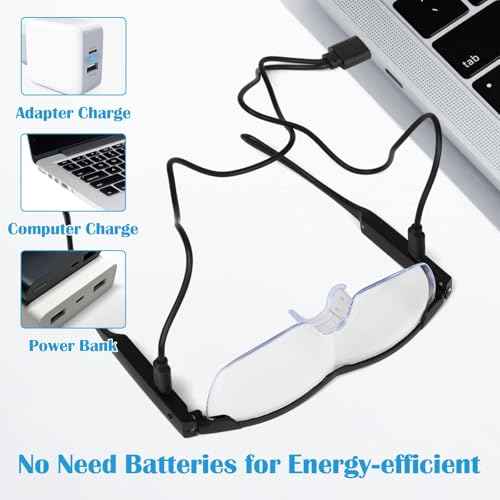 Magnifying Glasses with Light, 200% Magnification, USB Rechargeable LED Lighted Magnifying Glass, Anti Blue Light, Hands Free Head Magnifier Eyeglasses for Close Work, Hobbies, Reading, Craft£¨Black£©