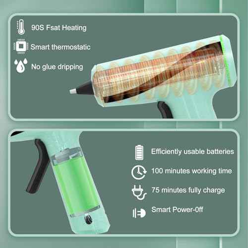 Glue Gun Cordless Rechargeable with 30 Glue Sticks, Hot Glue Gun and Sticks Set Fast Preheating Hot Melt for School Crafts DIY Arts and Quick Home Repairs