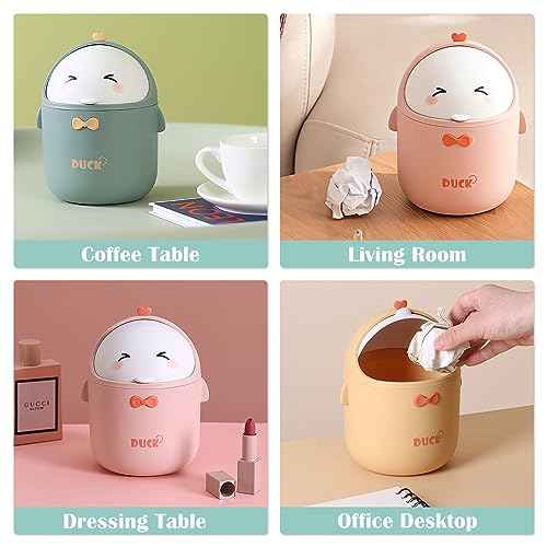 Cute Desktop Trash Can Wastebasket with 90 Trash Bags, Creative Mini Countertop Garbage Can with Lid, Small Plastic Storage Bin for Home Kitchen Dressing Office Kids Bedroom(Green)