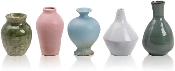 Set of 5 Ceramic Bud Vase - Home Decor Dried Flower Arrangement Small Vase, Gradient Glaze Design, Home, Living Room, Dining Table, Farmhouse, Office Decor, Bedroom, Dining Table, Kitchen Shelf